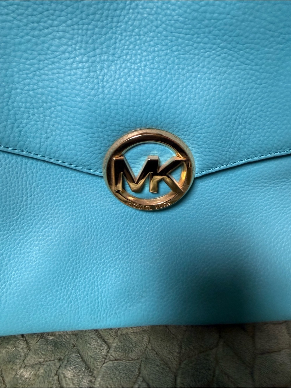 Michael Kors Bright Blue Leather Satchel with MK Emblem - Picture 2 of 3